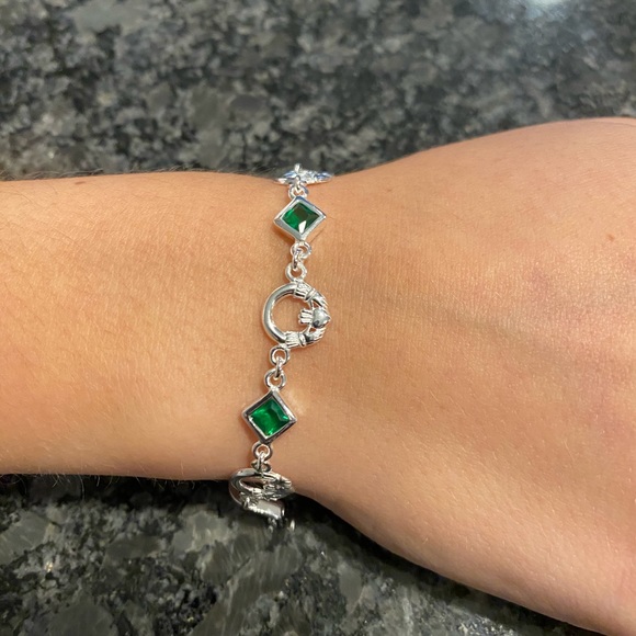 Sale $49 Firm! Sterling Claddagh Charm & Green Cz Bracelet - Picture 3 of 17